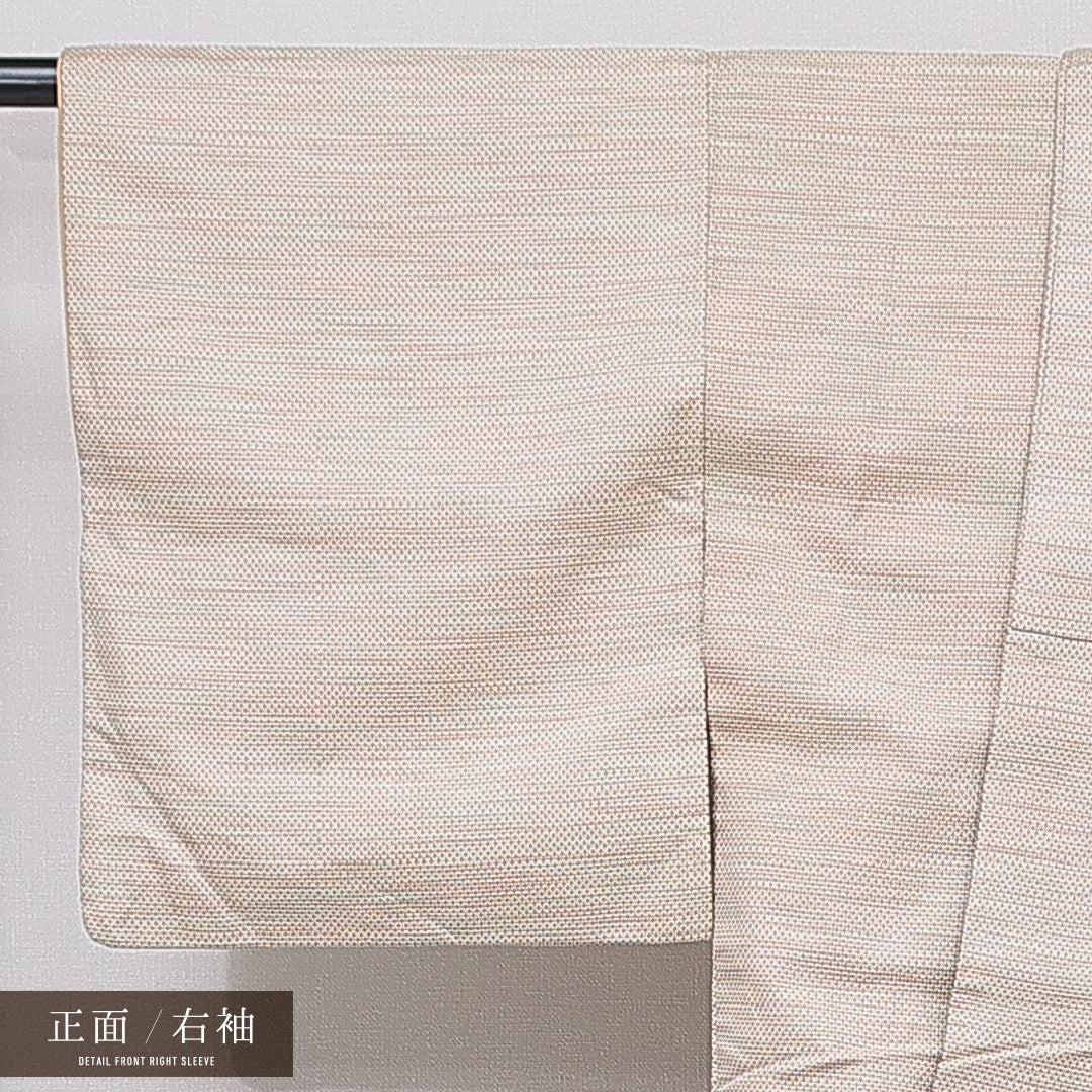 紬 袷 身丈158cm 裄丈62cm 正絹 Sランク カジュアル 広衿 Mサイズ 十字絣 クリーム系 RP 1223-15778