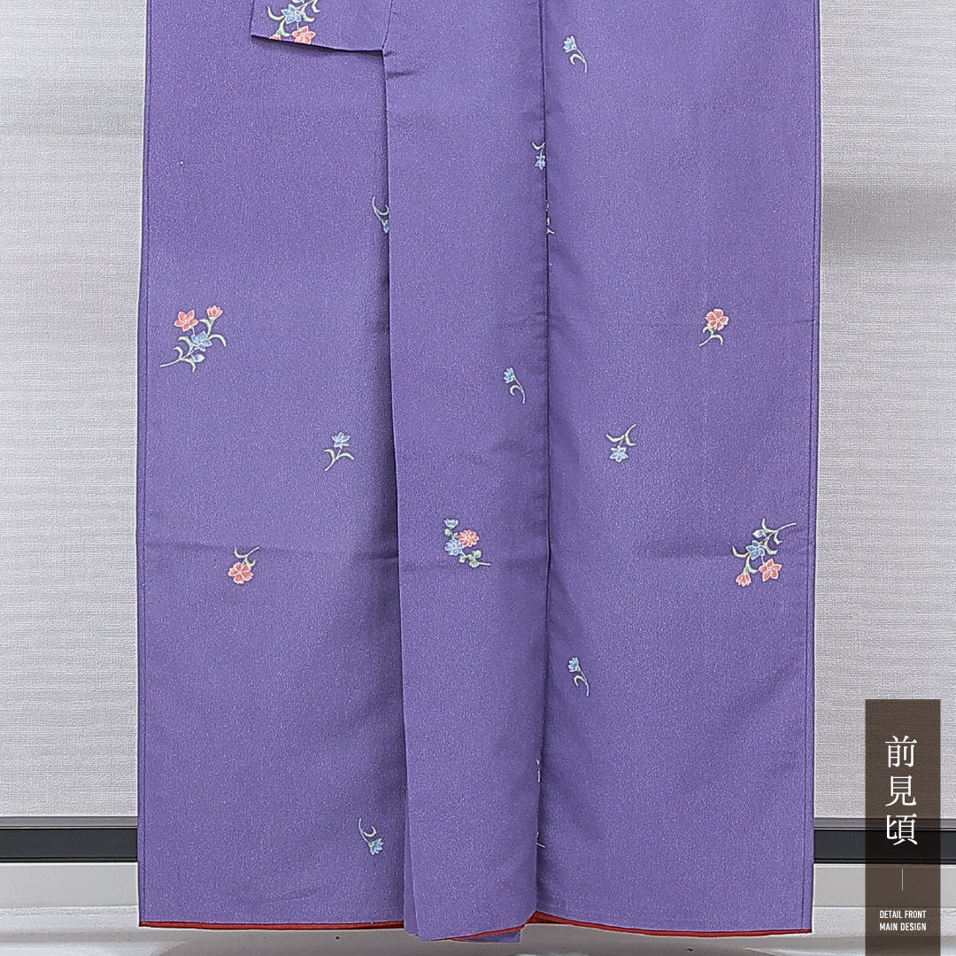 洗える着物 小紋 袷 身丈159cm 裄丈67cm ポリエステル Sランク インフォーマル 広衿 Mサイズ 桔梗 紫系 RP 1221-15716