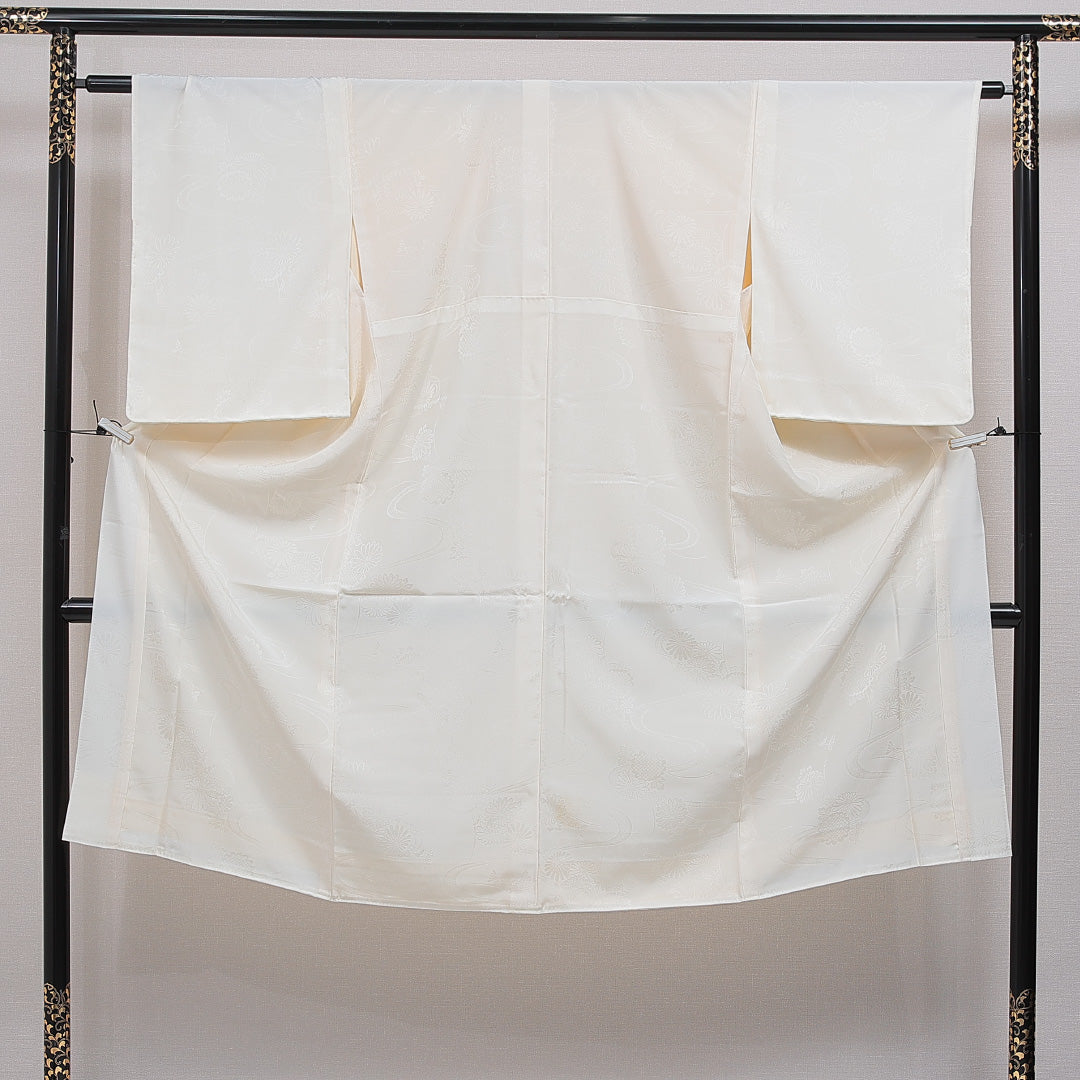 長襦袢 無双袖 身丈128cm 裄丈62cm 正絹 Aランク Lサイズ 菊 ベージュ系 RP 1239-16545