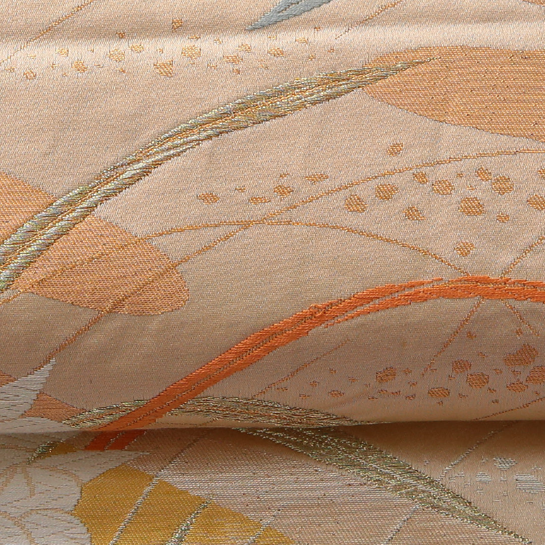 袋帯 帯丈428cm フォーマル 六通 Aランク 正絹 水仙 クリーム系 1223-01978