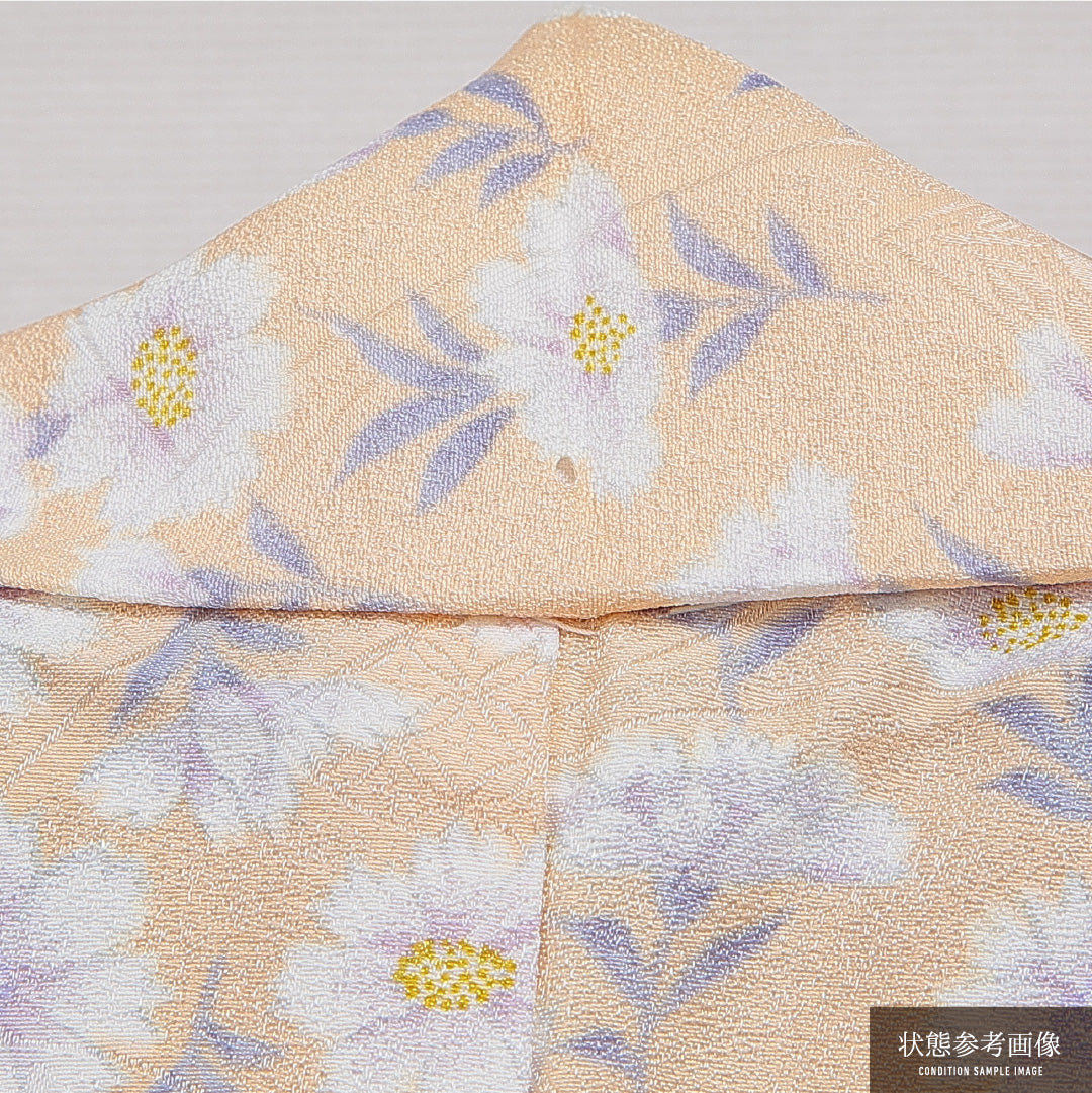 小紋 洗える着物 袷 身丈163cm 裄丈65cm ポリエステル Dランク Lサイズ 広衿 インフォーマル 撫子 クリーム系 朱系 1215-16353