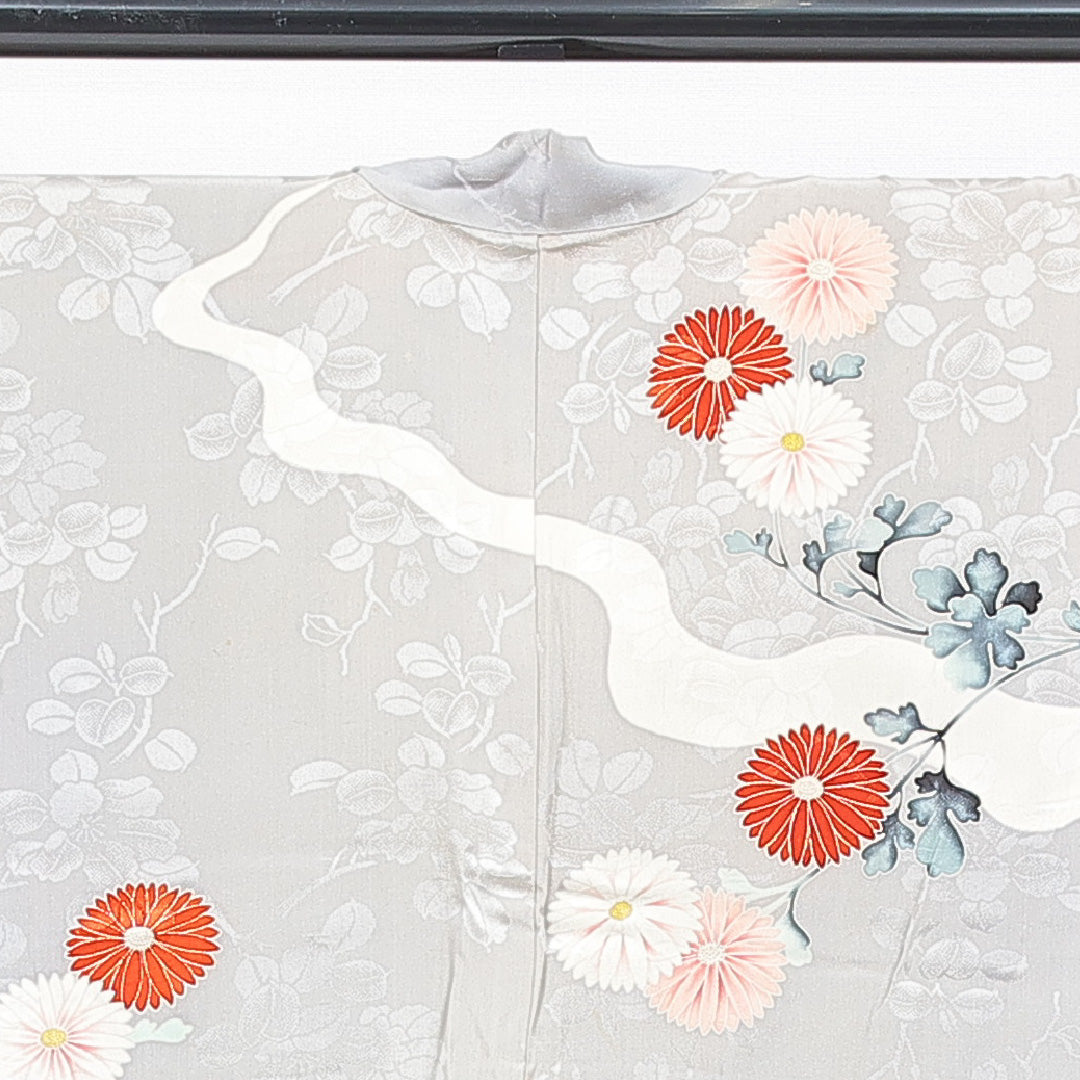 アンティーク 羽織 袷 身丈84cm 裄丈65cm 正絹 Cランク Mサイズ 菊 グレー系 1217-16806