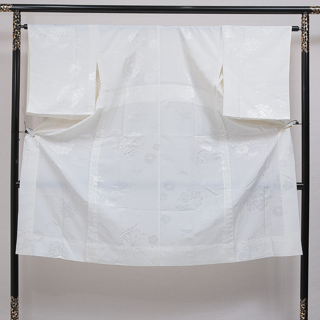 洗える着物 長襦袢 無双袖 身丈127cm 裄丈65cm ポリエステル Sランク Mサイズ 菊 白系 RP 1239-16542