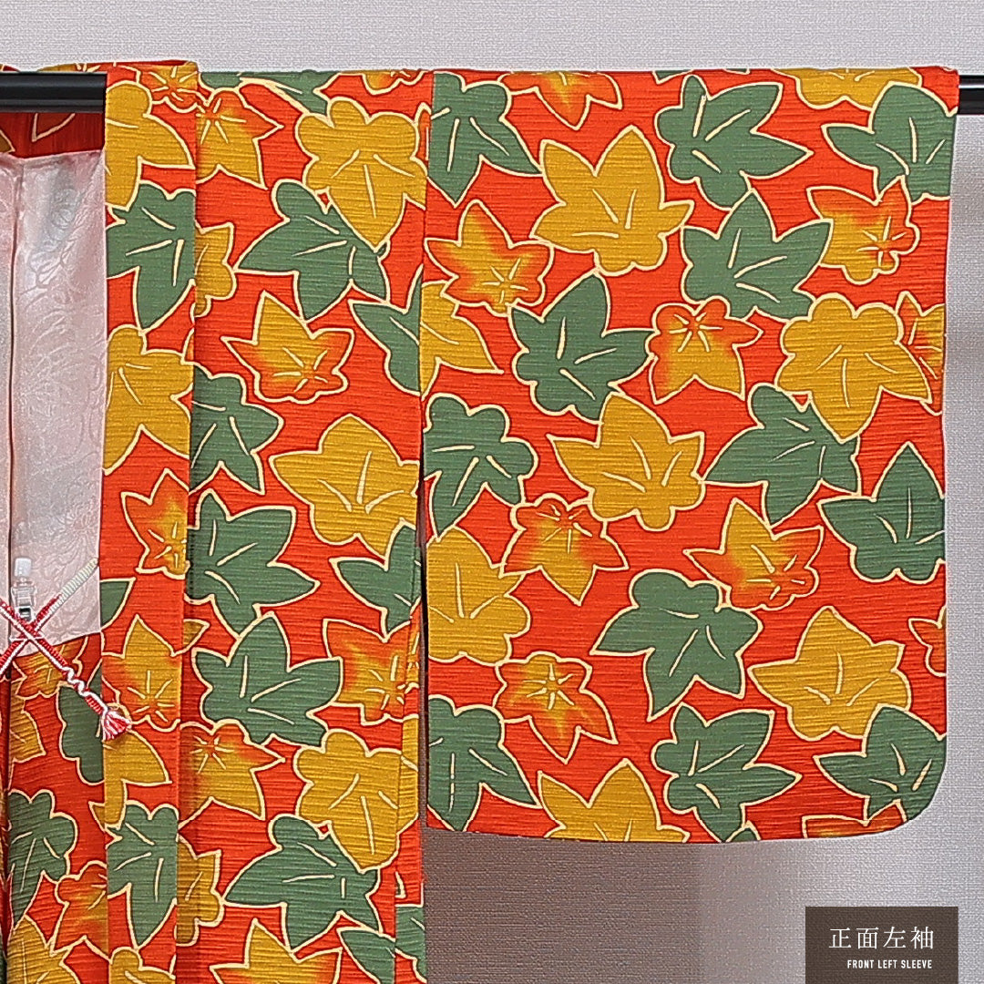 羽織 袷 身丈75cm 裄丈62cm 正絹 Sランク カジュアル Sサイズ 紐あり 紅葉 楓 朱系 RP 1232-16841