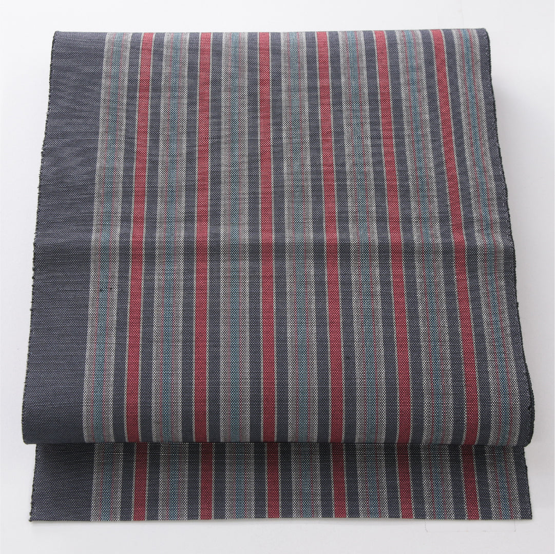 八寸名古屋帯 帯丈349cm カジュアル 松葉仕立て 全通 Sランク 正絹 博多織 縞 グレー系 1224-04009