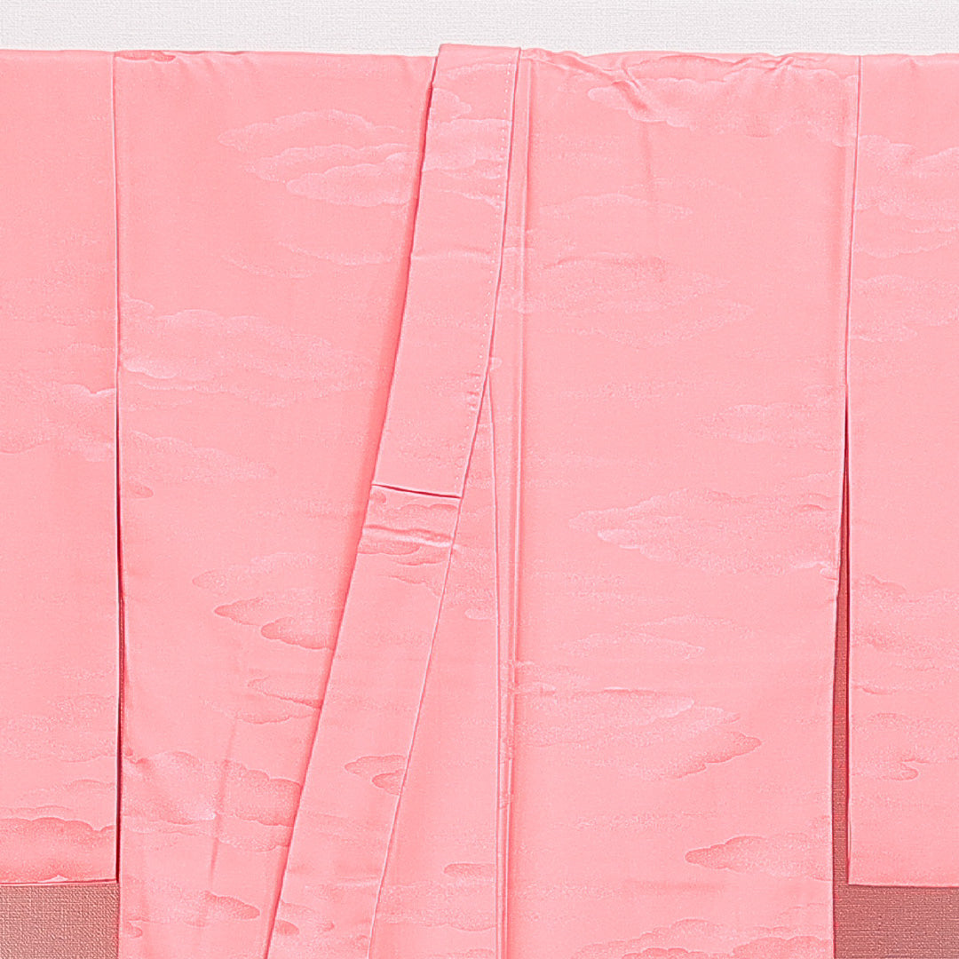 色無地 袷 身丈160cm 裄丈63cm 正絹 Sランク Lサイズ バチ衿 インフォーマル 紋意匠 雲取り ピンク系 1214-16215