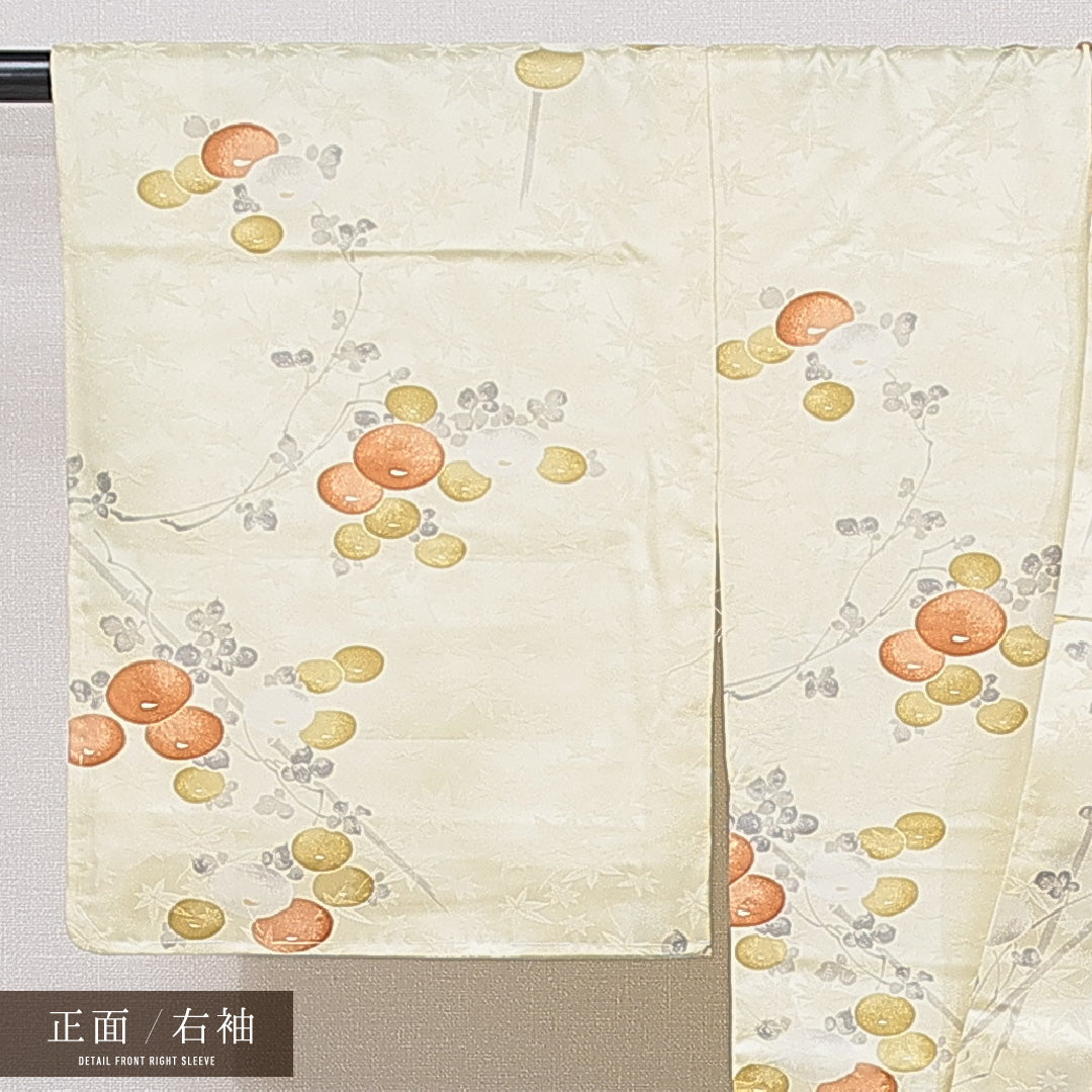 洗える着物 小紋 袷 身丈153cm 裄丈62cm ポリエステル Sランク インフォーマル 広衿 Sサイズ 饅頭菊 クリーム系 RP 1221-15852