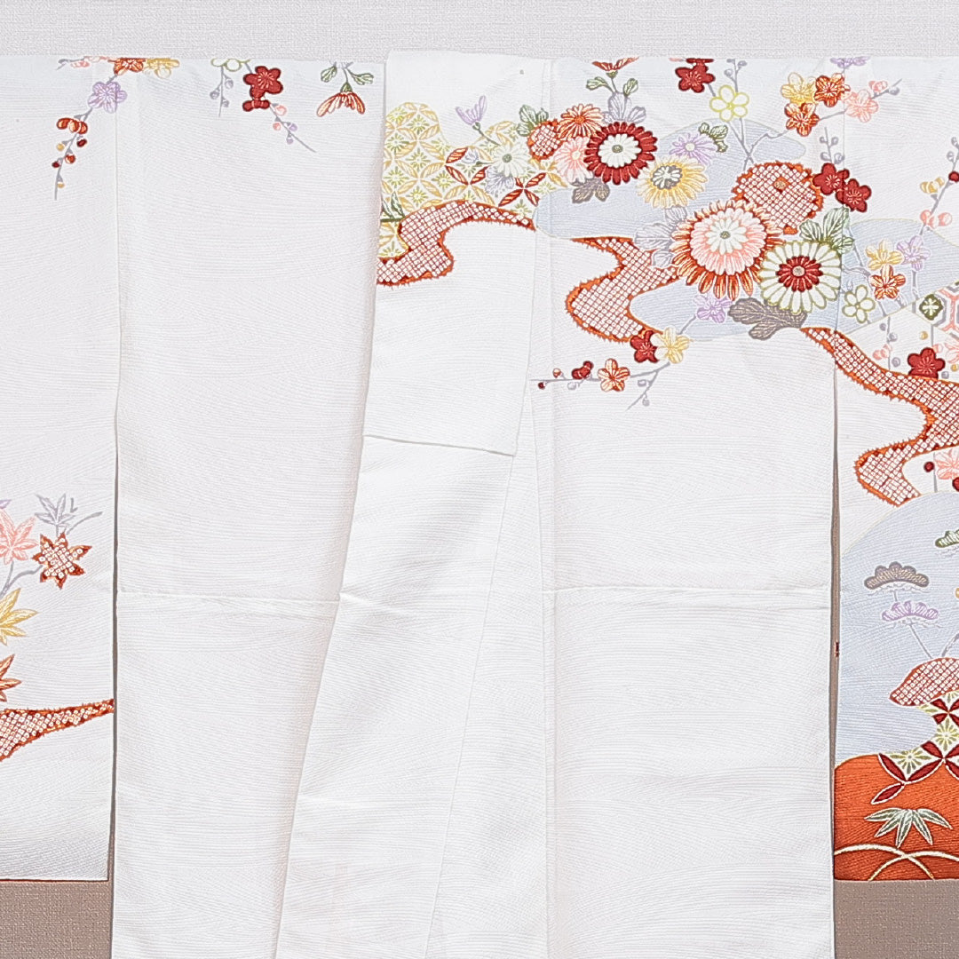 訪問着 洗える着物 袷 身丈158cm 裄丈64cm ポリエステル Aランク Mサイズ 広衿 セミフォーマル 吉祥文様 白系 1212-16264