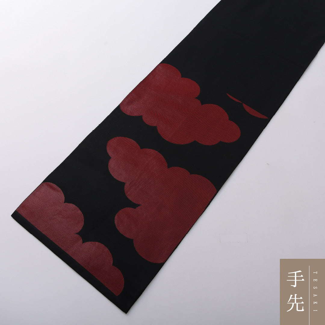 袋帯 帯丈426cm セミフォーマル 六通 帯芯なし Sランク 正絹 霞 黒系 1223-02064