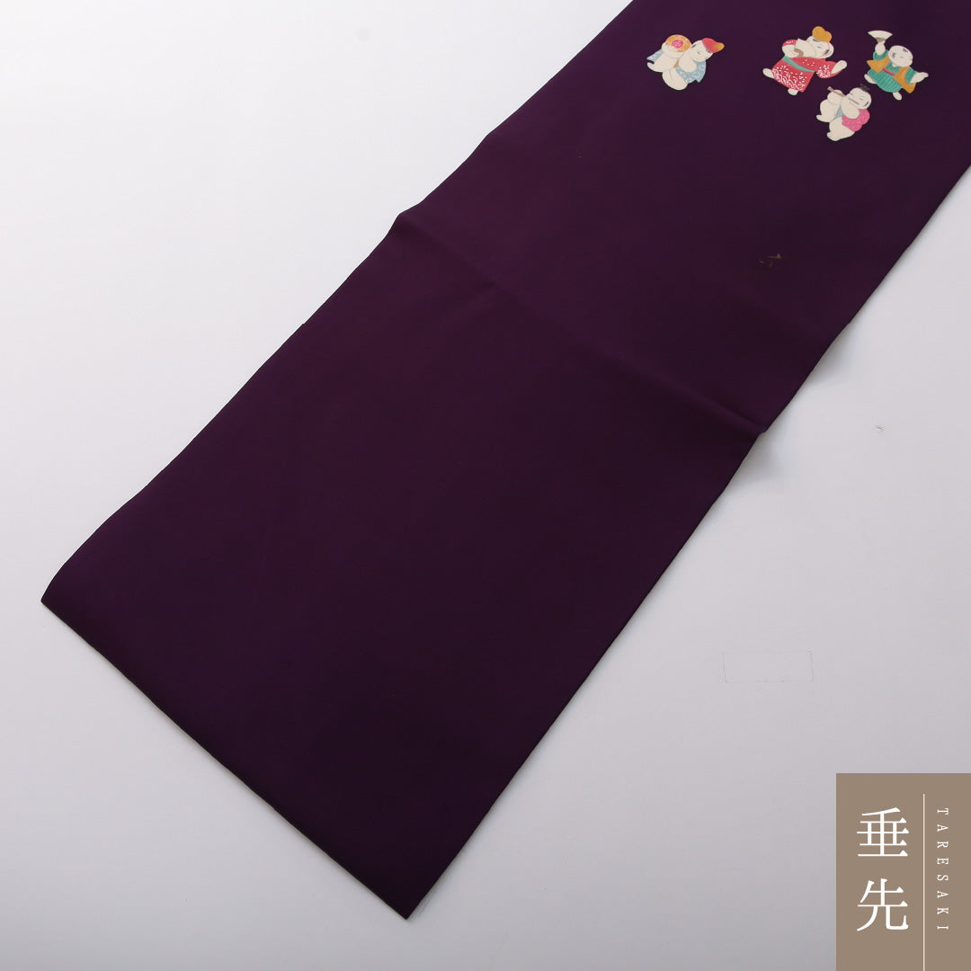 九寸名古屋帯 帯丈371cm カジュアル 名古屋仕立て ポイント柄 Aランク 正絹 染め帯 唐子 紫系 1224-03502