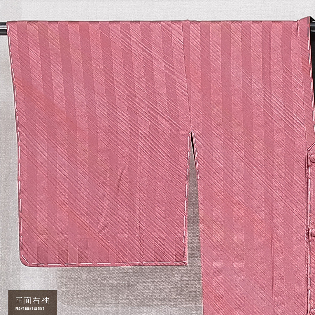 道行コート 袷 身丈83cm 裄丈65cm 正絹 Sランク Mサイズ フォーマル ポケットあり 縞 ピンク系 黒系 1263-15130