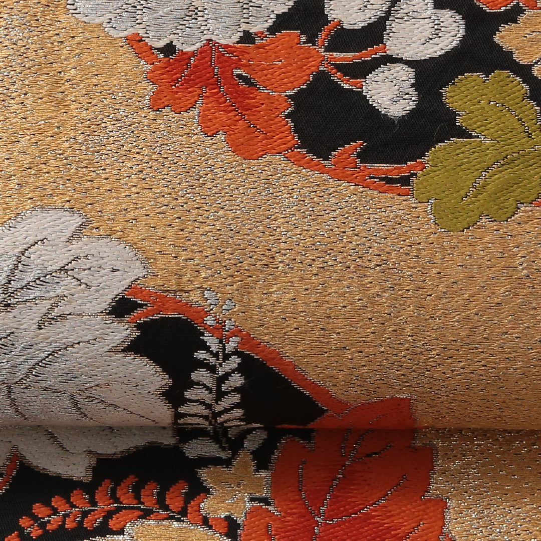 アンティーク 袋帯 帯丈400cm 六通 Bランク 正絹 菊 桐 金系 1223-01871