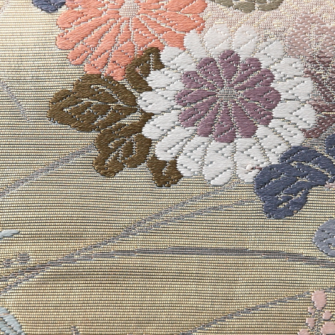 袋帯 帯丈442cm 正絹 六通 フォーマル 風景柄 四季草花 吉祥文様 多色系 1243-02117