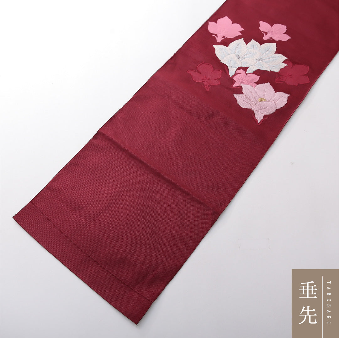 八寸名古屋帯 Sランク 帯丈341cm 正絹 ポイント柄 松葉仕立て 織り カジュアル 芙蓉 深いピンク系 RP 1245-03784
