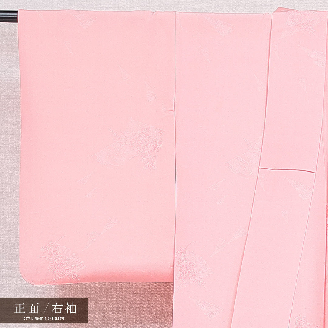 色無地 袷 身丈156cm 裄丈62cm 正絹 Aランク 一つ紋 (中陰五三桐) 紋意匠 (古典柄) セミフォーマル 広衿 Mサイズ ピンク系 RP 1219-16657