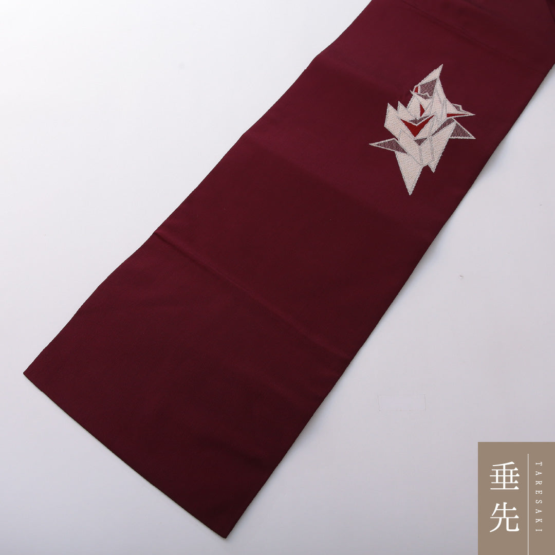 九寸名古屋帯 帯丈345cm カジュアル 名古屋仕立て ポイント柄 Cランク 正絹 創作柄 紫系 赤系 1224-03610