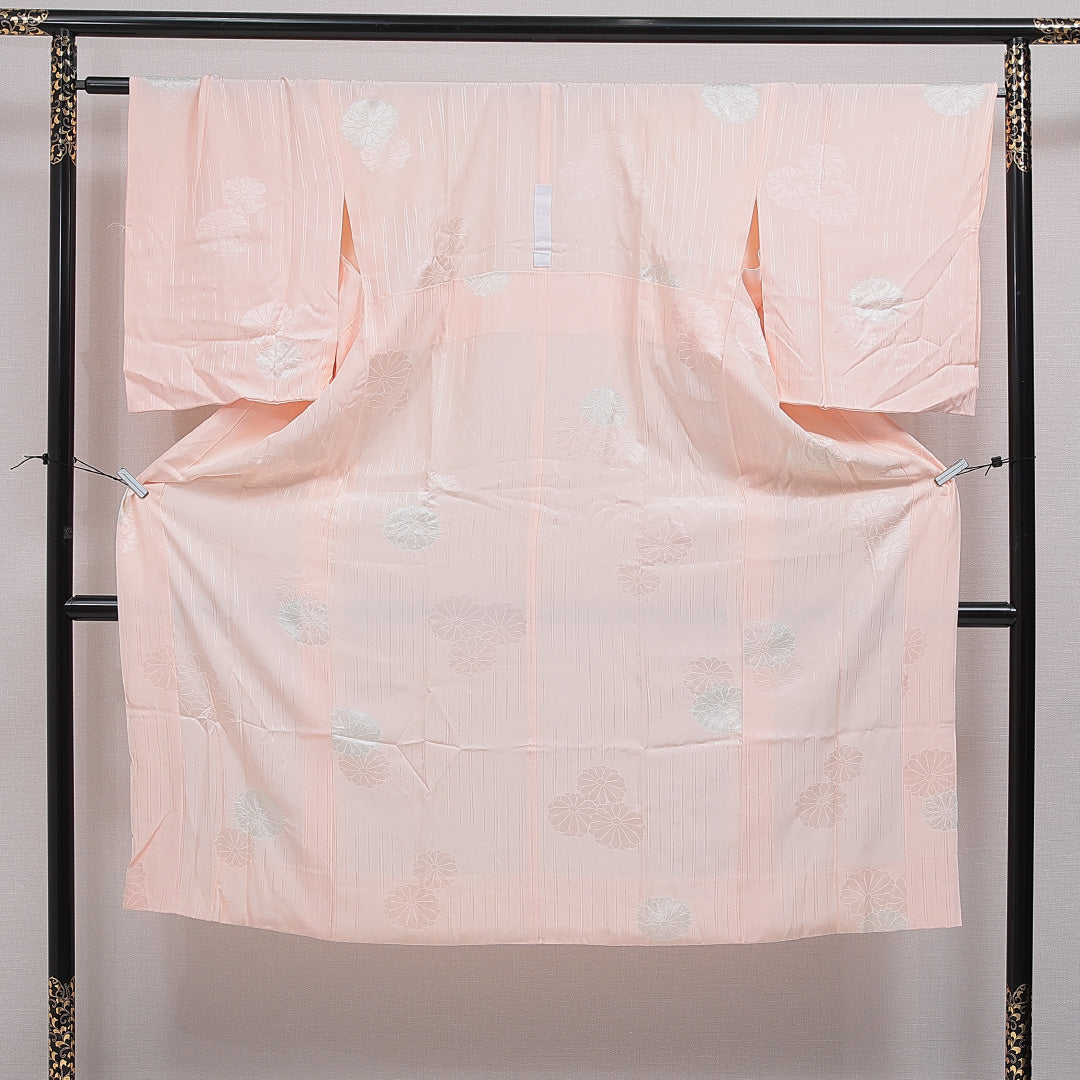 長襦袢 無双袖 身丈136cm 裄丈67cm 正絹 Aランク 2XLサイズ 菊 ピンク系 RP 1239-16557