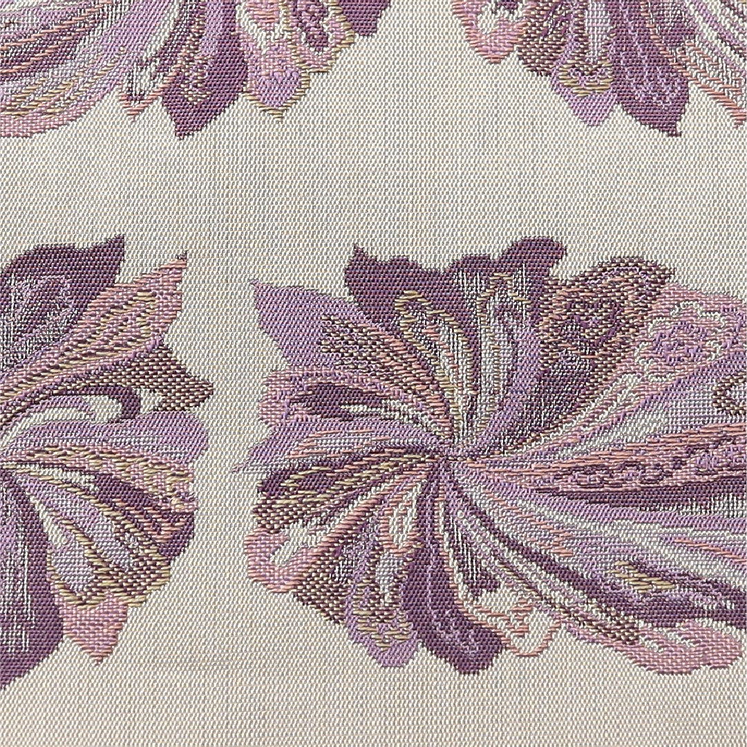 九寸名古屋帯 帯丈360cm カジュアル 開き仕立て 全通 Sランク 正絹 花柄 ベージュ系 1224-03823