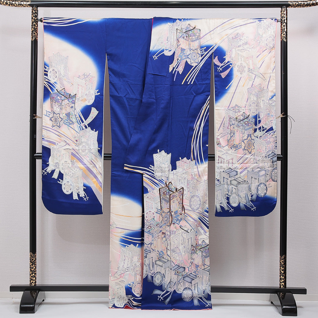 振袖 袷 身丈165cm 裄丈67cm フォーマル Cランク XLサイズ 正絹 広衿 御所車 1213-F0756