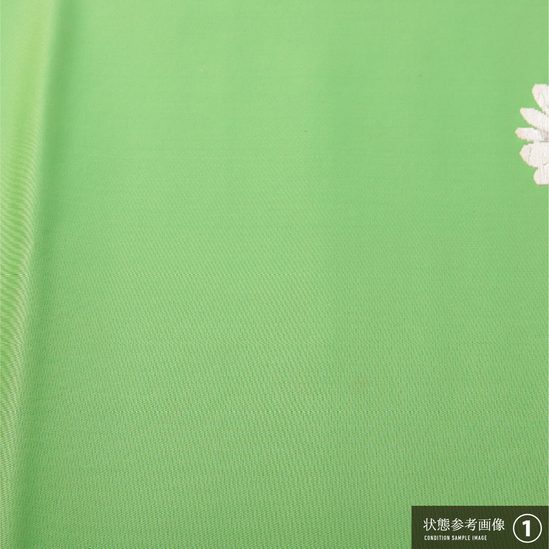 八寸名古屋帯 Aランク 帯丈355cm 正絹 ポイント柄 松葉仕立て 織り インフォーマル 菊 黄の混ざった緑系 LP 1245-03673