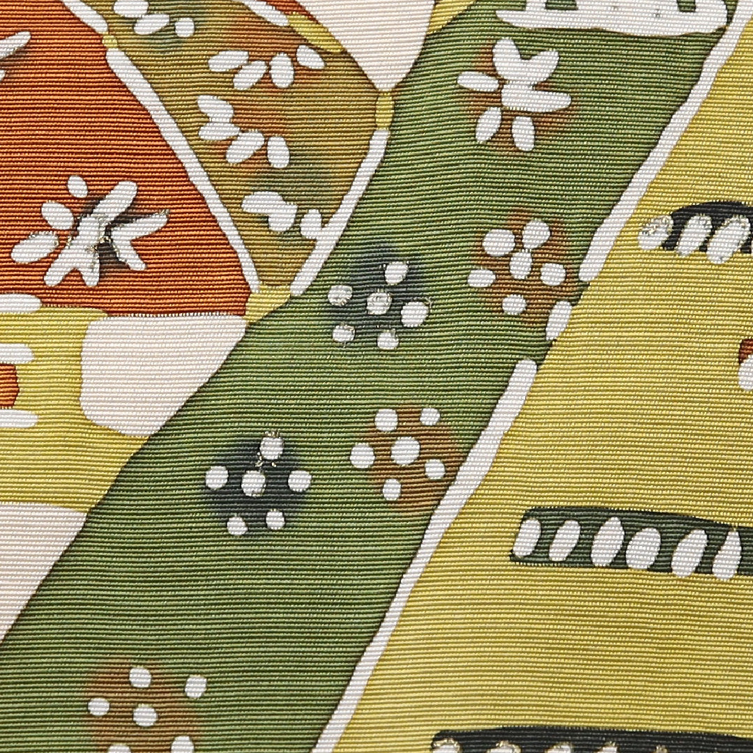 九寸名古屋帯 帯丈334cm カジュアル 名古屋仕立て ポイント柄 Bランク 正絹 染め帯 塩瀬 茶屋辻 クリーム系 1224-03827