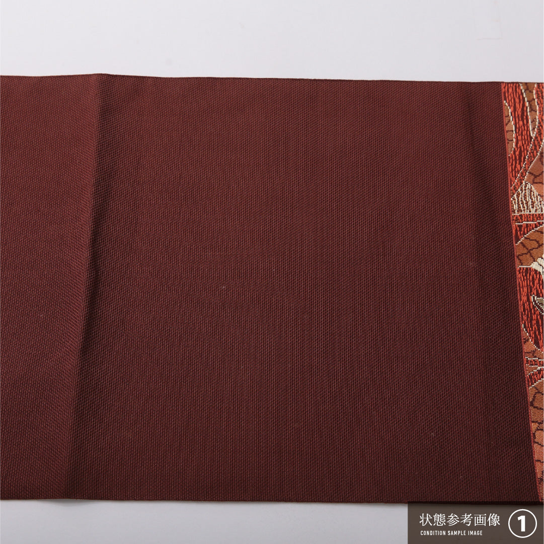 九寸名古屋帯 Aランク 帯丈341cm 正絹 六通 松葉仕立て 織り カジュアル 創作柄 朱系 LP 1245-03594