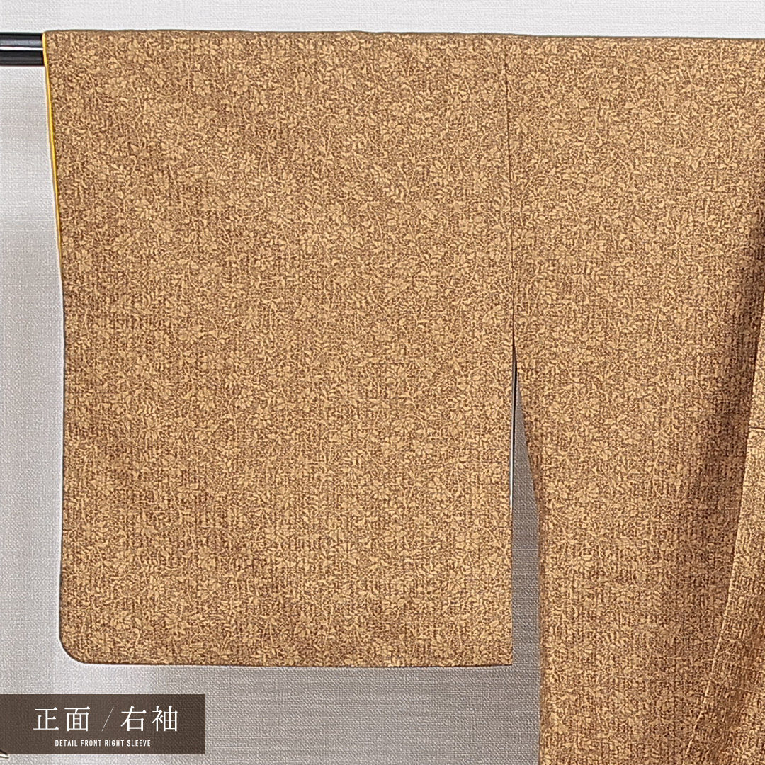 洗える着物 小紋 袷 身丈169cm 裄丈68cm ポリエステル Sランク インフォーマル 広衿 XLサイズ 花柄 黄系 RP 1221-16414