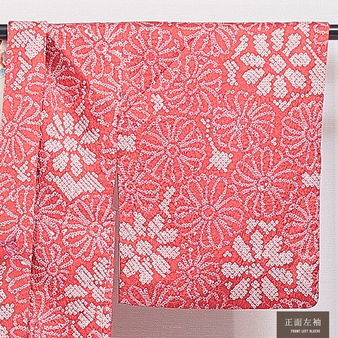 羽織 袷 身丈77cm 裄丈65cm 正絹 Aランク カジュアル Mサイズ 紐あり 菊 赤系 HP 1232-16454