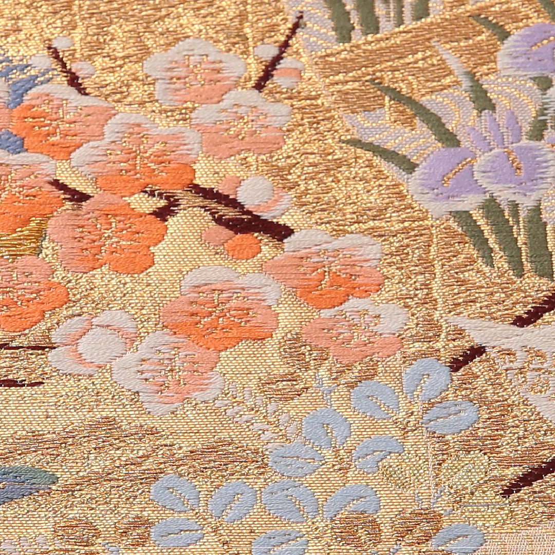 袋帯 帯丈426cm フォーマル 六通 Sランク 正絹 花車 金系 1223-01979