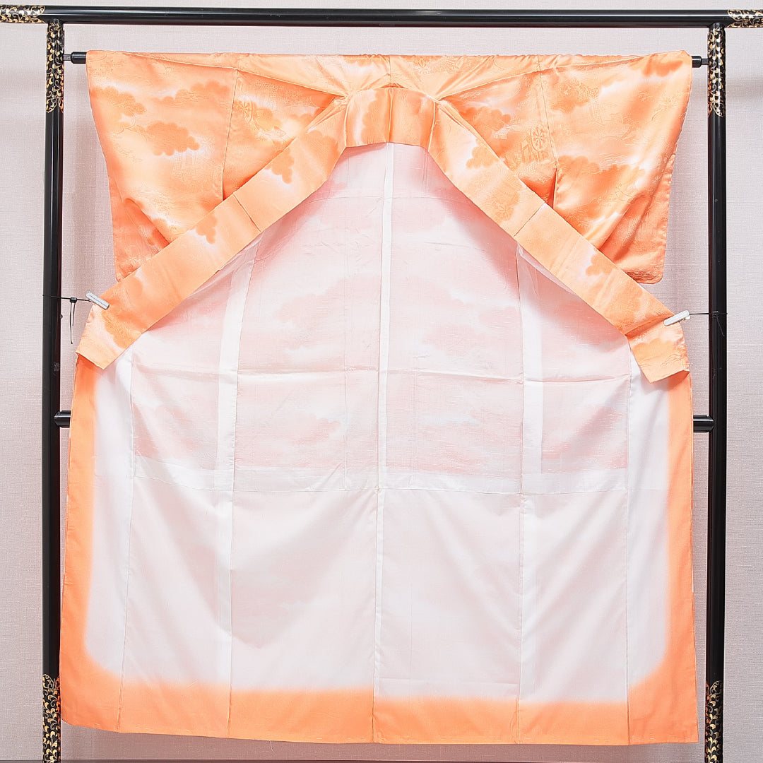 色無地 洗える着物 袷 身丈156cm 裄丈64cm ポリエステル Sランク Mサイズ 広衿 インフォーマル 紋意匠 古典柄 朱系 1214-16024