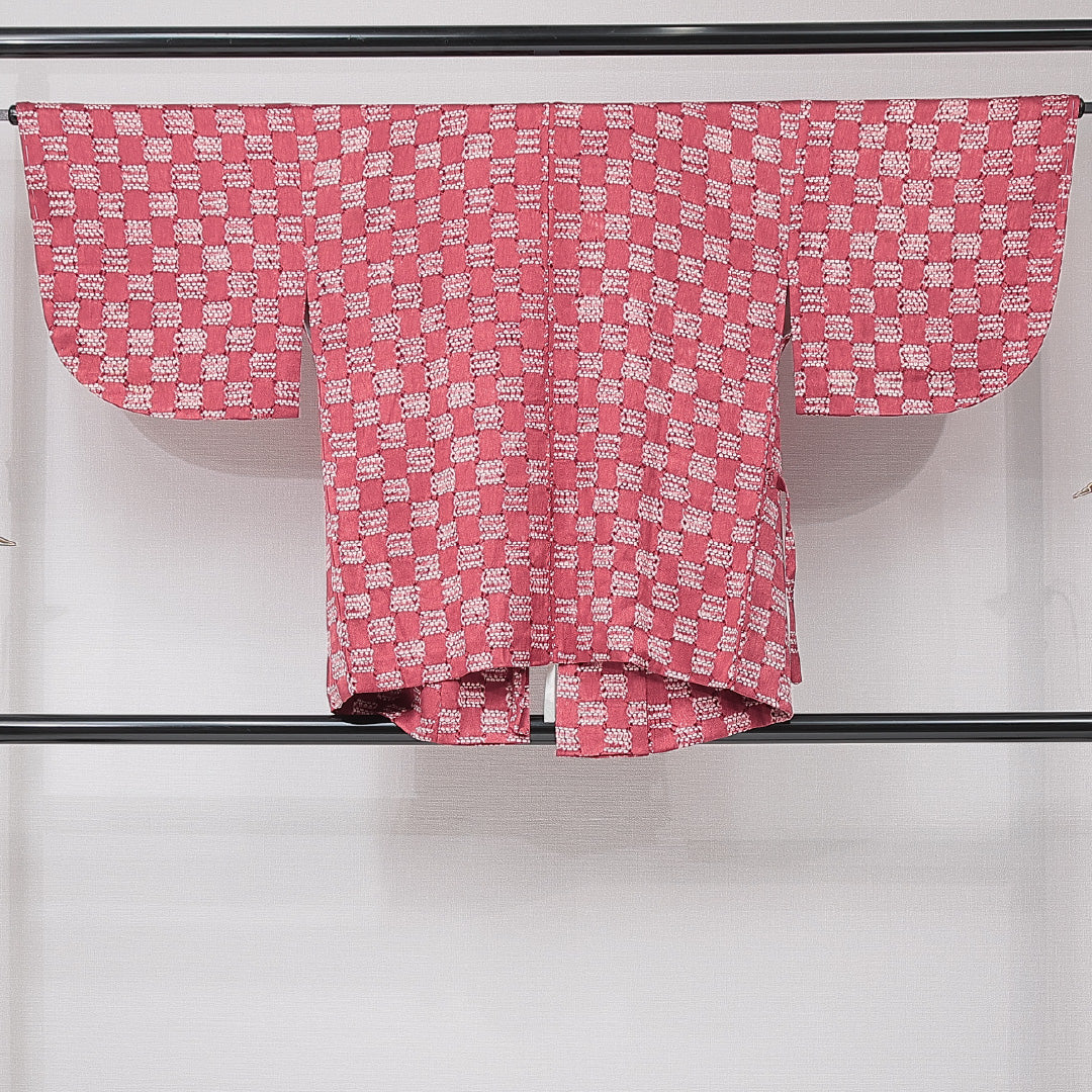 道中着 袷 身丈72cm 裄丈62cm 正絹 Aランク Sサイズ カジュアル 創作柄 ピンク系 1264-15122
