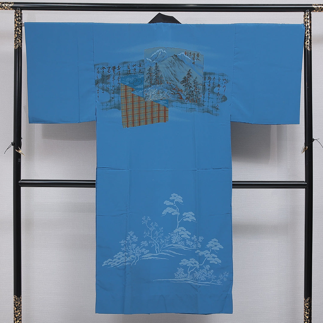 長襦袢 男性用 無双袖 身丈141cm 裄丈65cm 正絹 Aランク Lサイズ 落款 山 青系 RP 1241-16464