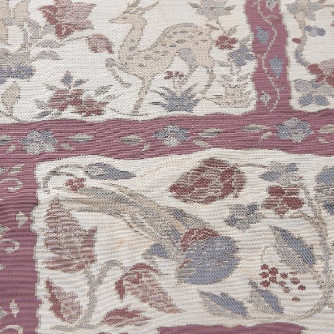 八寸名古屋帯 帯丈355cm カジュアル 名古屋仕立て 六通 帯芯なし Cランク 正絹 鷹 花柄 ピンク系 クリーム系 1224-03998