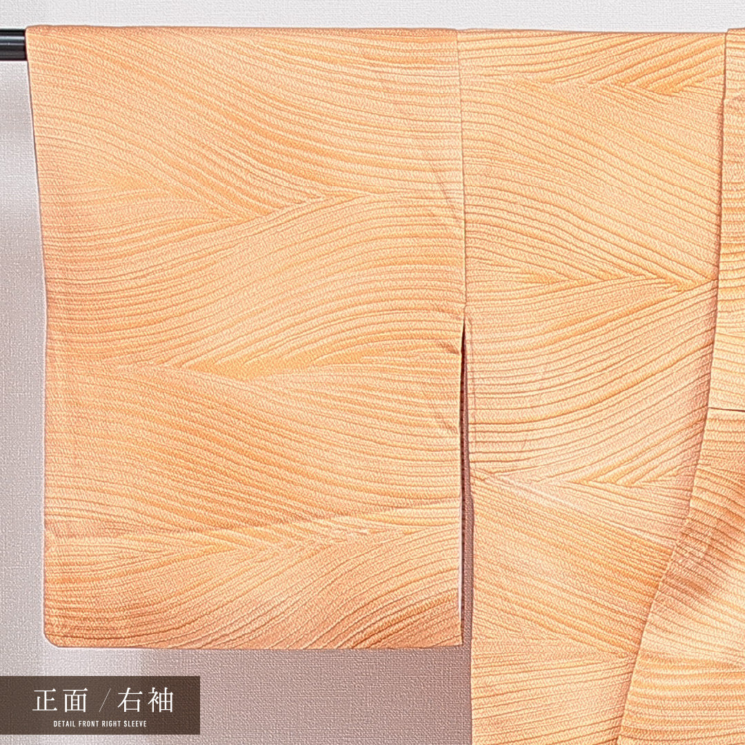 色無地 洗える着物 袷 身丈166cm 裄丈65cm ポリエステル Sランク XLサイズ 広衿 インフォーマル 紋意匠 抽象柄 ふくれ織 朱系 1214-16210