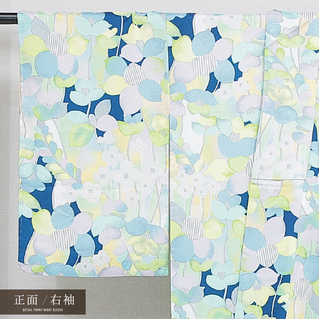 洗える着物 小紋 袷 身丈162cm 裄丈64cm ポリエステル Bランク インフォーマル 広衿 Lサイズ 花柄 多色系 RP 1221-16231