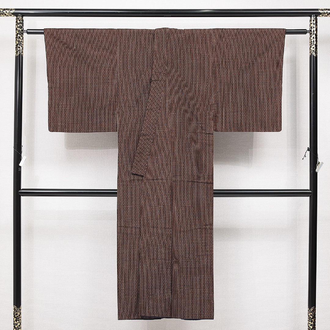 男着物 袷 身丈139cm 裄丈65cm 正絹 Aランク カジュアル 棒衿 Sサイズ 抽象柄 茶系 RP 1224-15060