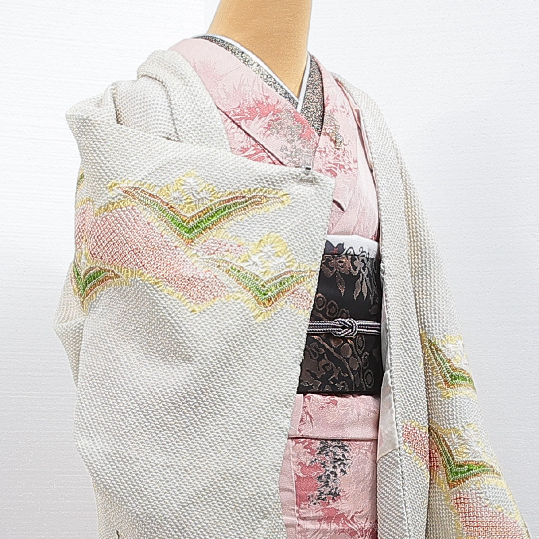 羽織 袷 身丈81cm 裄丈61cm 正絹 Sランク カジュアル Sサイズ 創作柄 クリーム系 RP 1232-16838