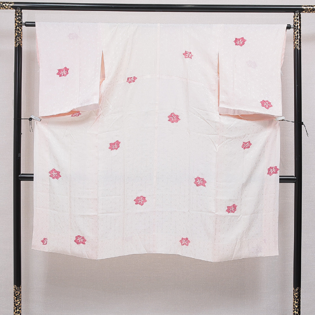 長襦袢 無双袖 身丈129cm 裄丈63cm 正絹 Aランク Lサイズ 部分絞り 麻の葉 ピンク系 RP 1239-16674