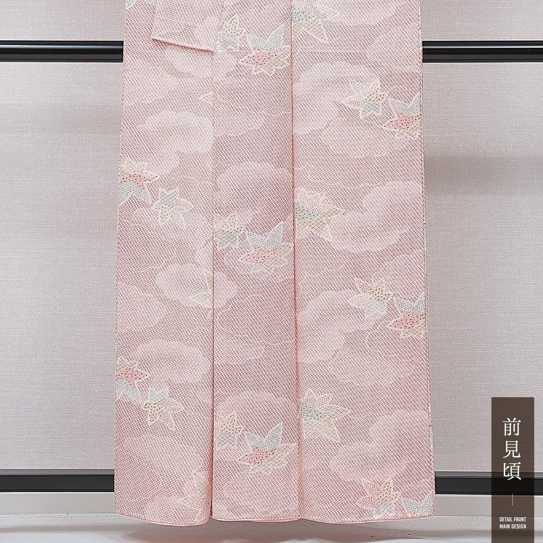 洗える着物 付下げ 袷 身丈157cm 裄丈64cm ポリエステル Sランク インフォーマル 広衿 Mサイズ 楓 吉祥文様 白系 RP 1218-15851