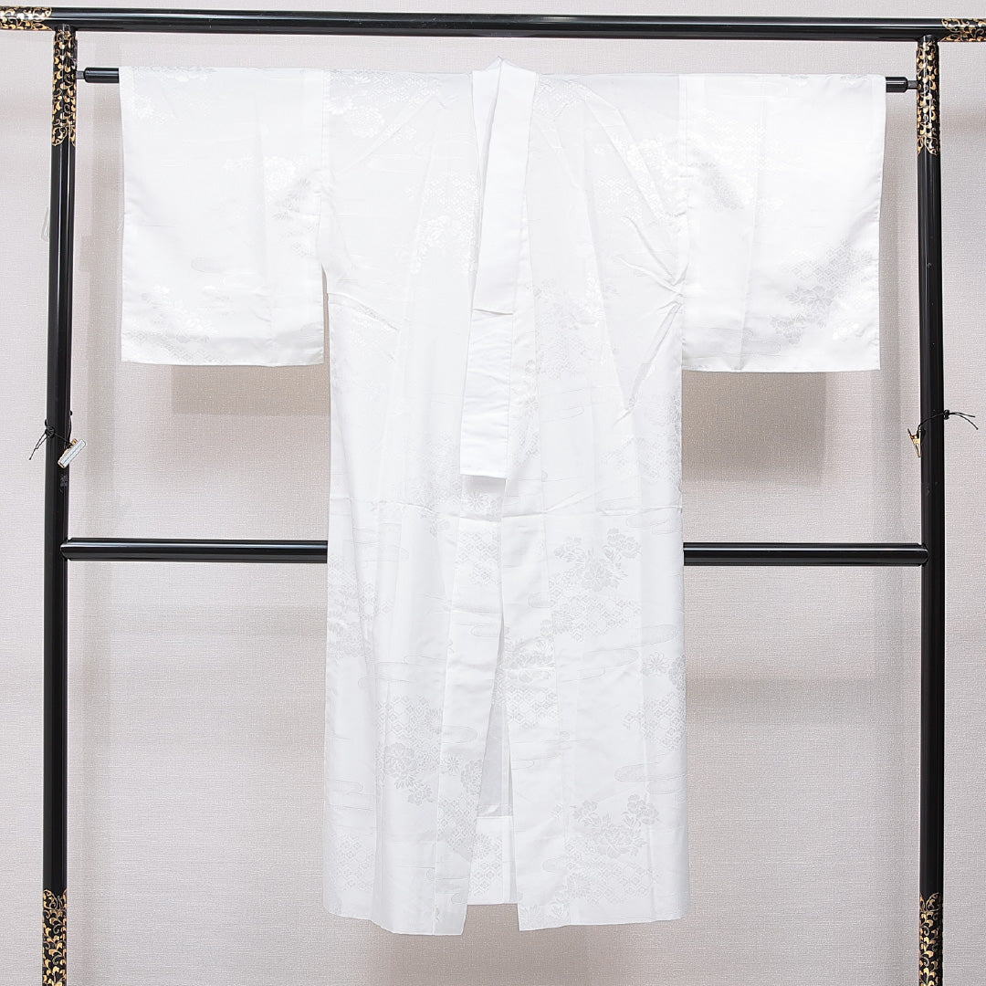 長襦袢 袷 身丈135cm 裄丈65cm 正絹 Sランク XLサイズ 牡丹 白系 RP 1239-15412