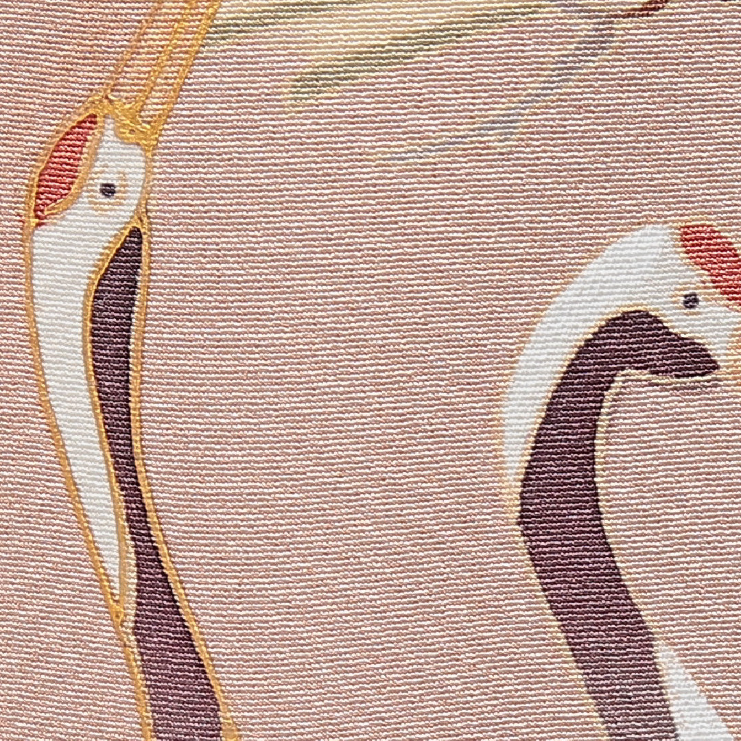 訪問着 袷 身丈155cm 裄丈60cm 正絹 Aランク Mサイズ 広衿 一つ紋（蔦） セミフォーマル 鶴 梅 落款 ピンク系 1212-15489