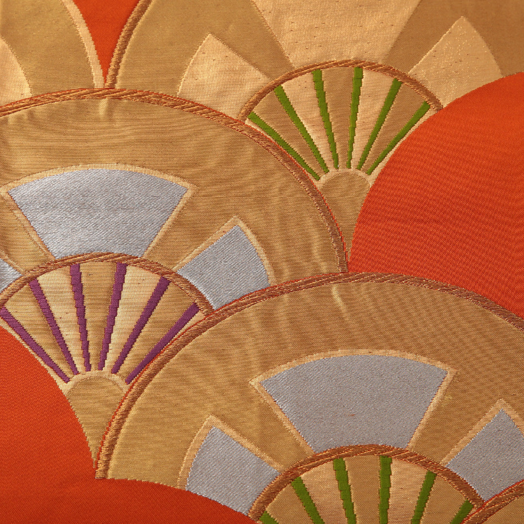 袋帯 帯丈420cm フォーマル 六通 Sランク 正絹 青海波 朱系 金系 1223-01896