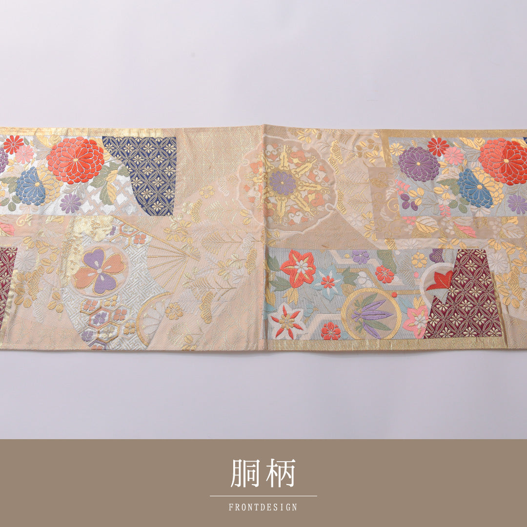 袋帯 帯丈420cm 正絹 六通 フォーマル 裂取り 金系 1243-01936