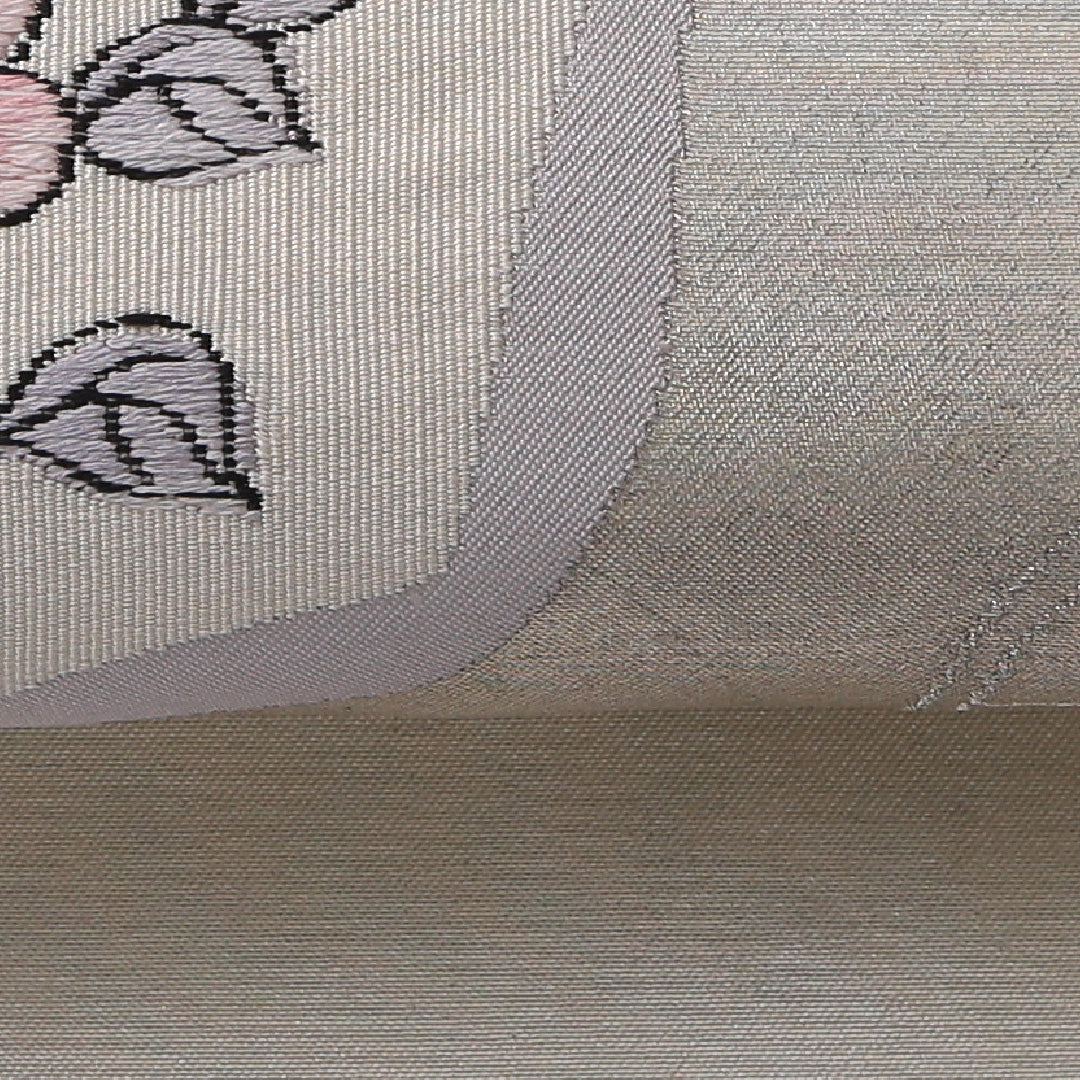 九寸名古屋帯 帯丈348cm セミフォーマル 名古屋仕立て ポイント柄 Cランク 正絹 花柄 クリーム系 1224-03510