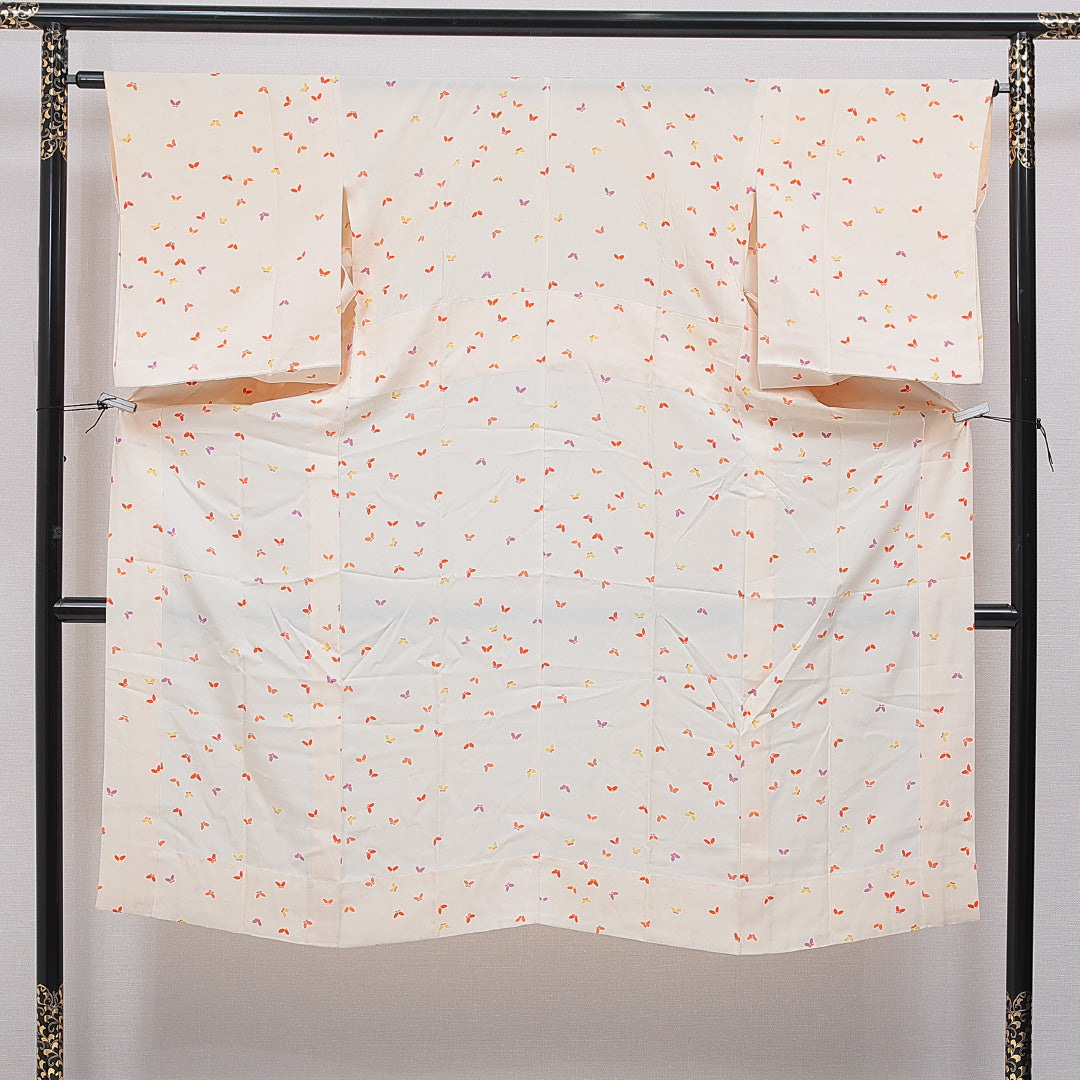 長襦袢 無双袖 身丈135cm 裄丈63cm 正絹 Cランク XLサイズ 蝶 クリーム系 LP 1239-16683