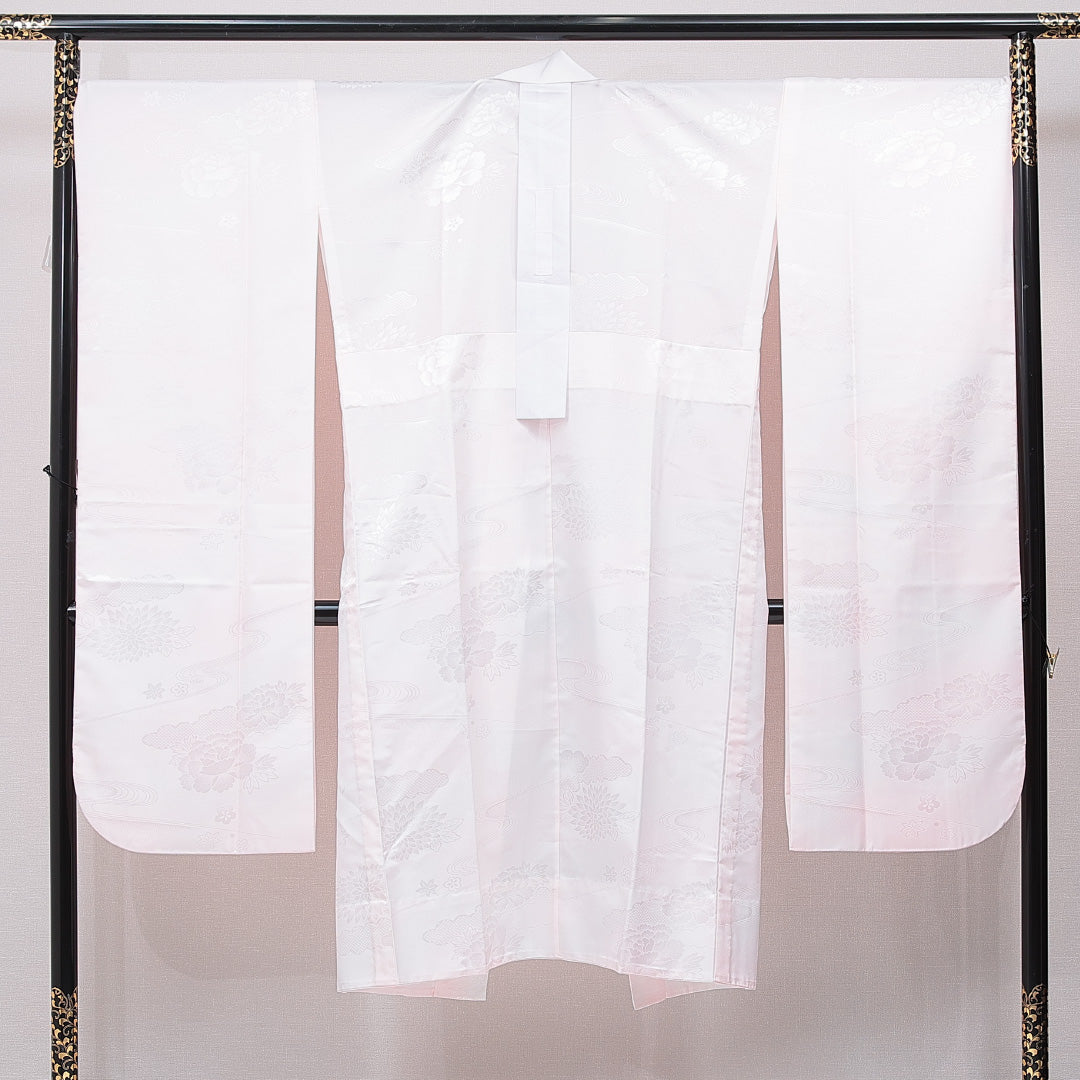 振袖用 長襦袢 無双袖 身丈127cm 裄丈70cm 正絹 Sランク Mサイズ 牡丹 ピンク系 RP 1240-15384