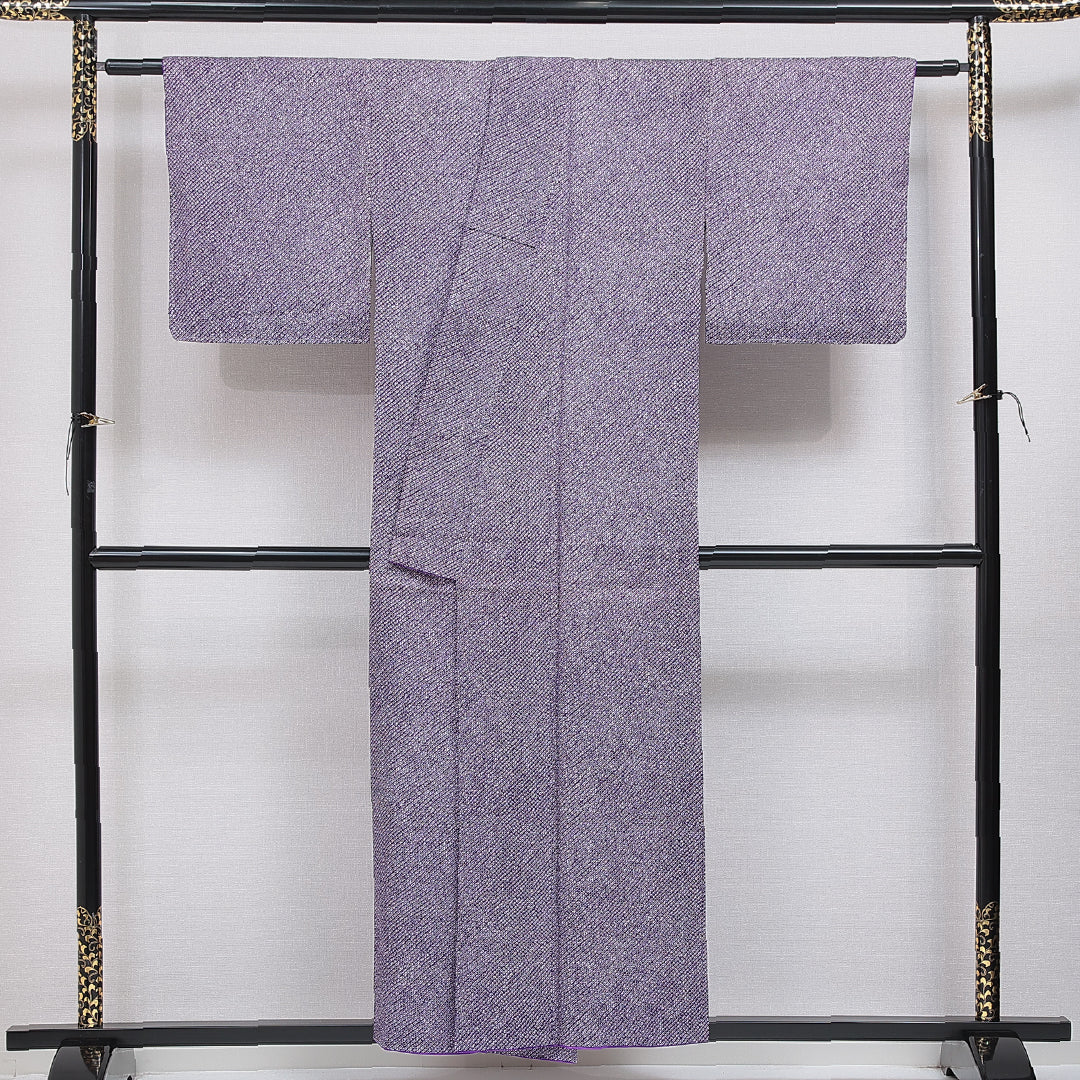 洗える着物 小紋 袷 身丈153cm 裄丈62cm ポリエステル Sランク インフォーマル 広衿 Sサイズ 鹿の子柄 紫系 RP 1221-15988