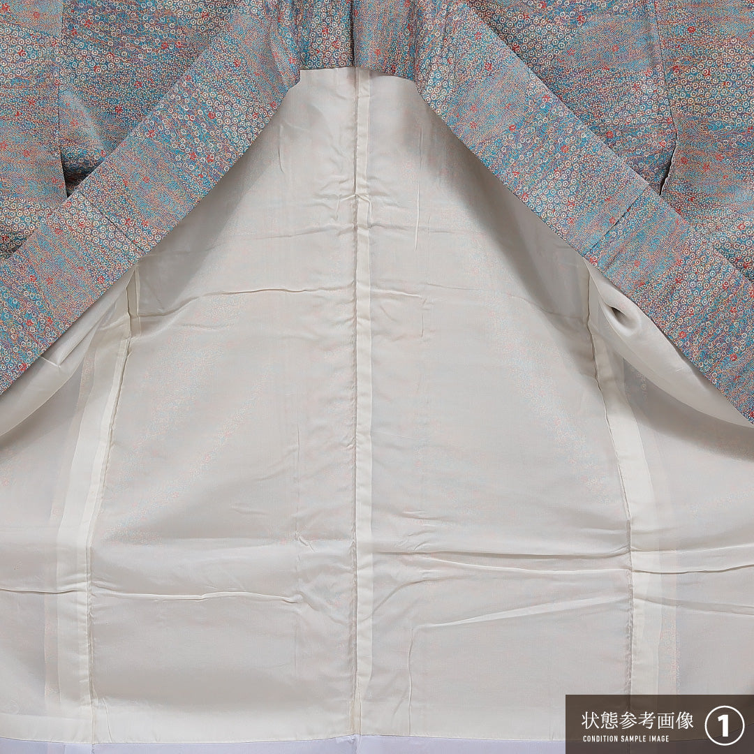 洗える着物 小紋 袷 身丈154cm 裄丈62cm ポリエステル Aランク インフォーマル 広衿 Sサイズ 古典柄 グレー系 RP 1221-16097