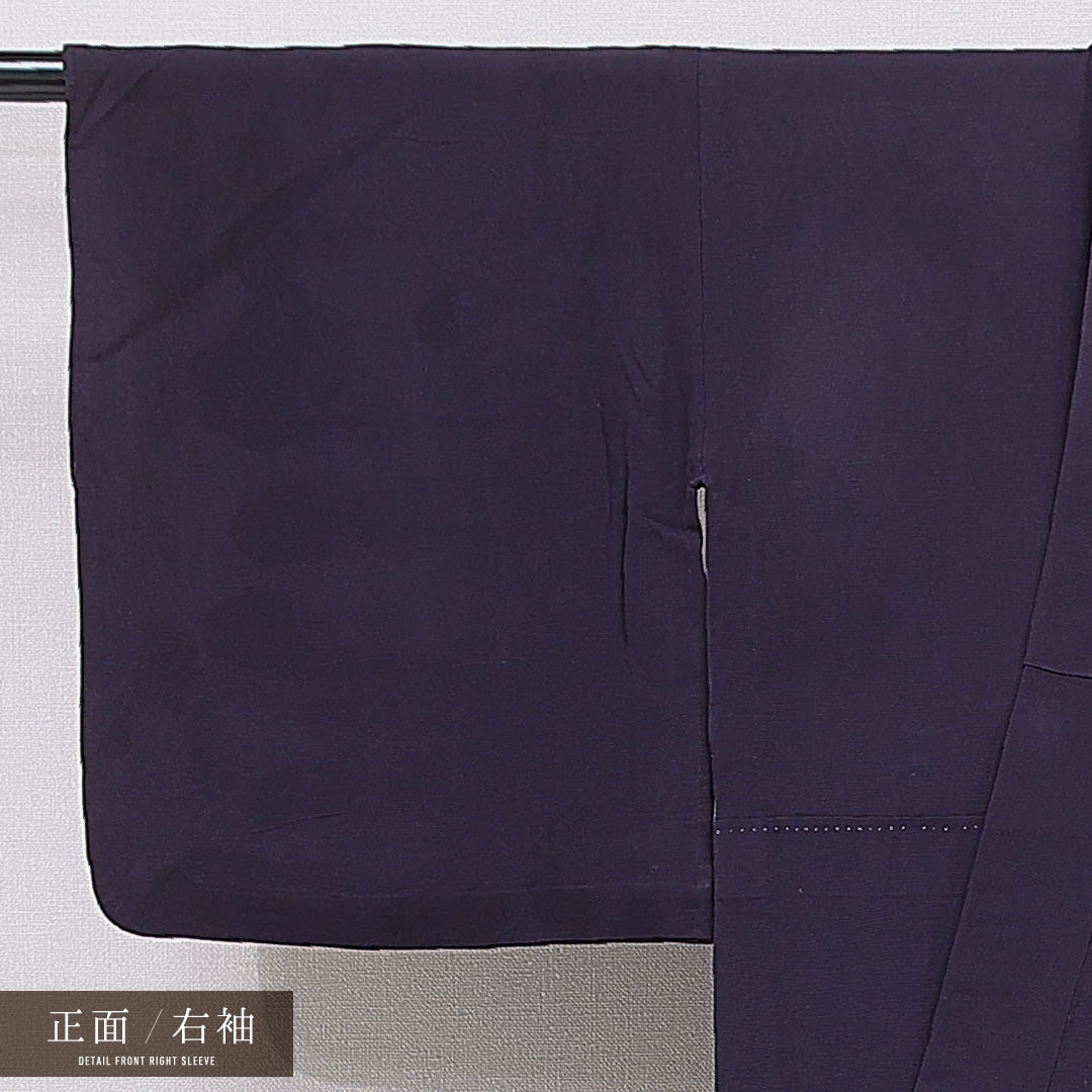 色無地 単衣 身丈151cm 裄丈61cm 正絹 Cランク Sサイズ バチ衿 インフォーマル 無地 紫系 1214-15681