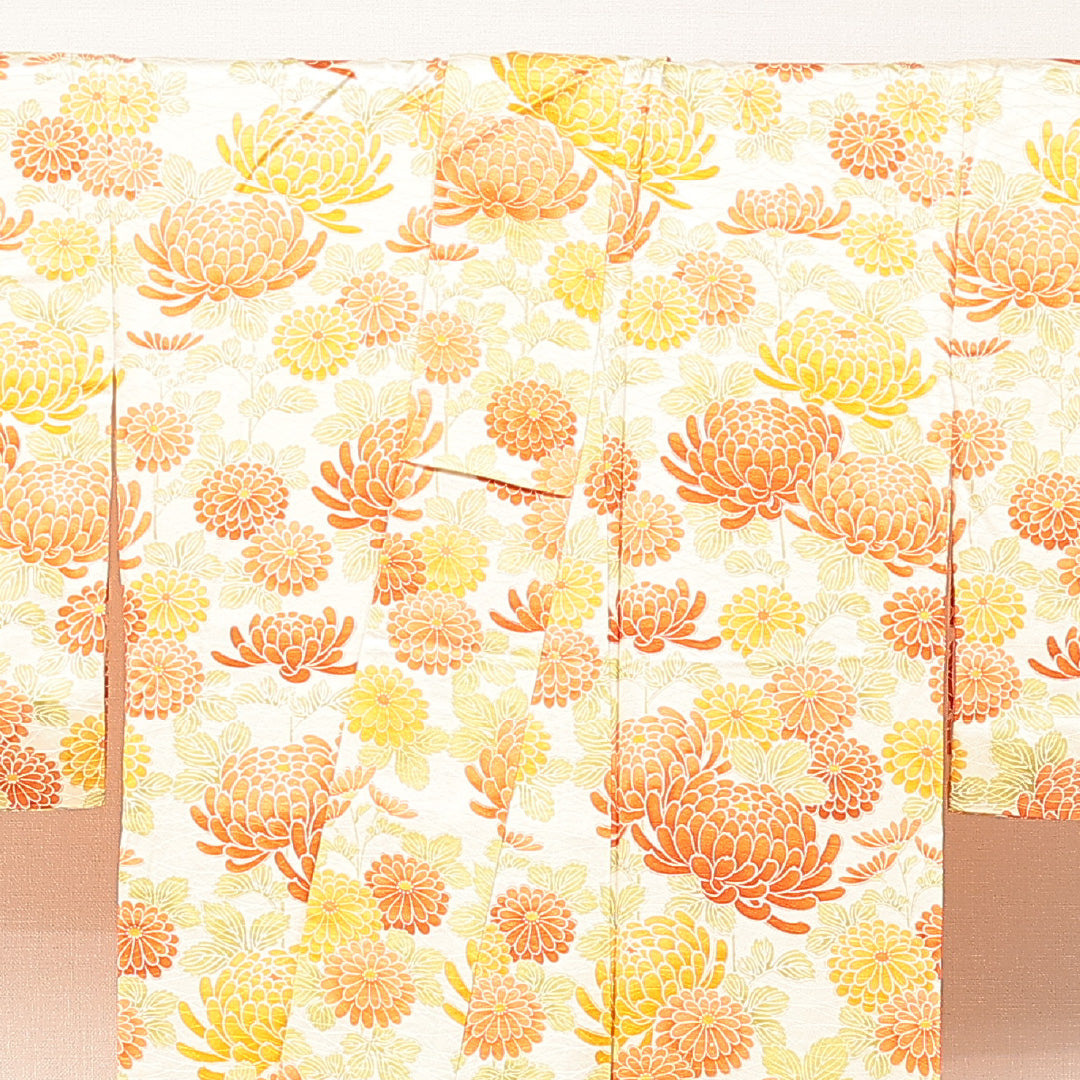 付下げ 洗える着物 袷 身丈161cm 裄丈65cm ポリエステル Aランク Lサイズ 広衿 インフォーマル 菊 小紋 クリーム系 1261-16876